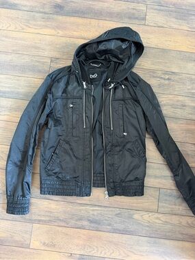 D&G Black Hooded Bomber Jacket with Silver Accents